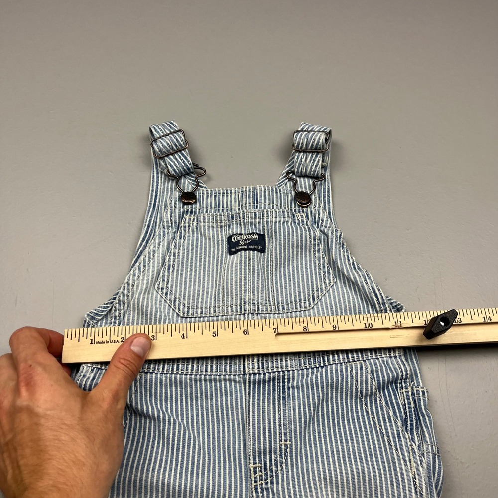 OshKosh B'gosh Overalls Kids 24M Blue White Hickory Stripe Denim Bibs - Picture 7 of 9